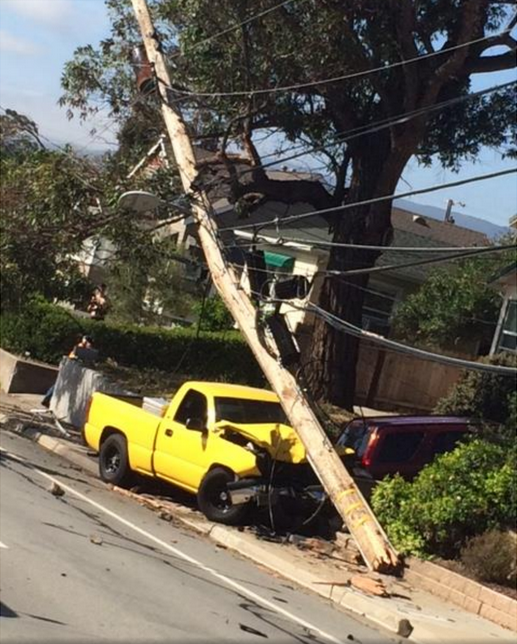 Truck slams into SLO power pole, causes outage