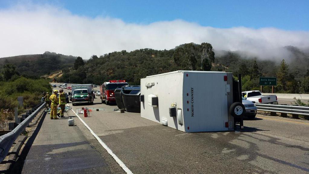 Trailer overturns on Highway 101 near Avila Beach