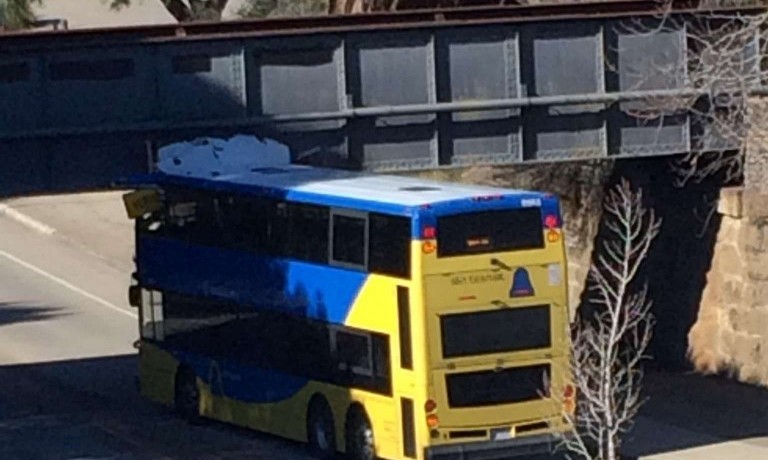 SLO double-decker bus crashed into bridge