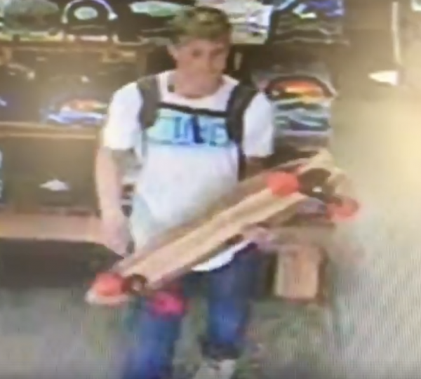 Thief snatches skateboard from SLO business, video