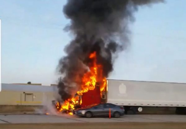 Semi truck bursts in flames on highway 101