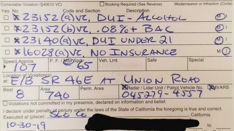 Teen charged with DUI and driving 107 mph in Paso Robles