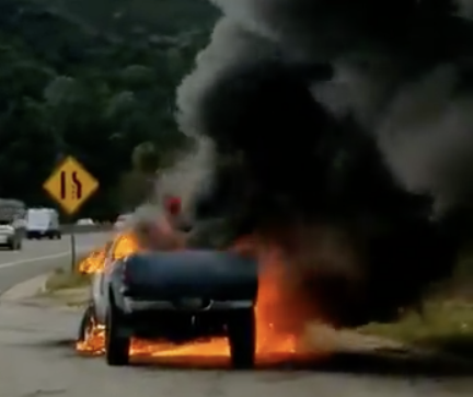 Truck engulfed in flames slow traffic on Highway 101