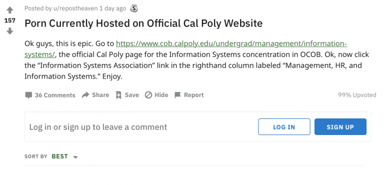 Cal Poly website linked to hardcore porn