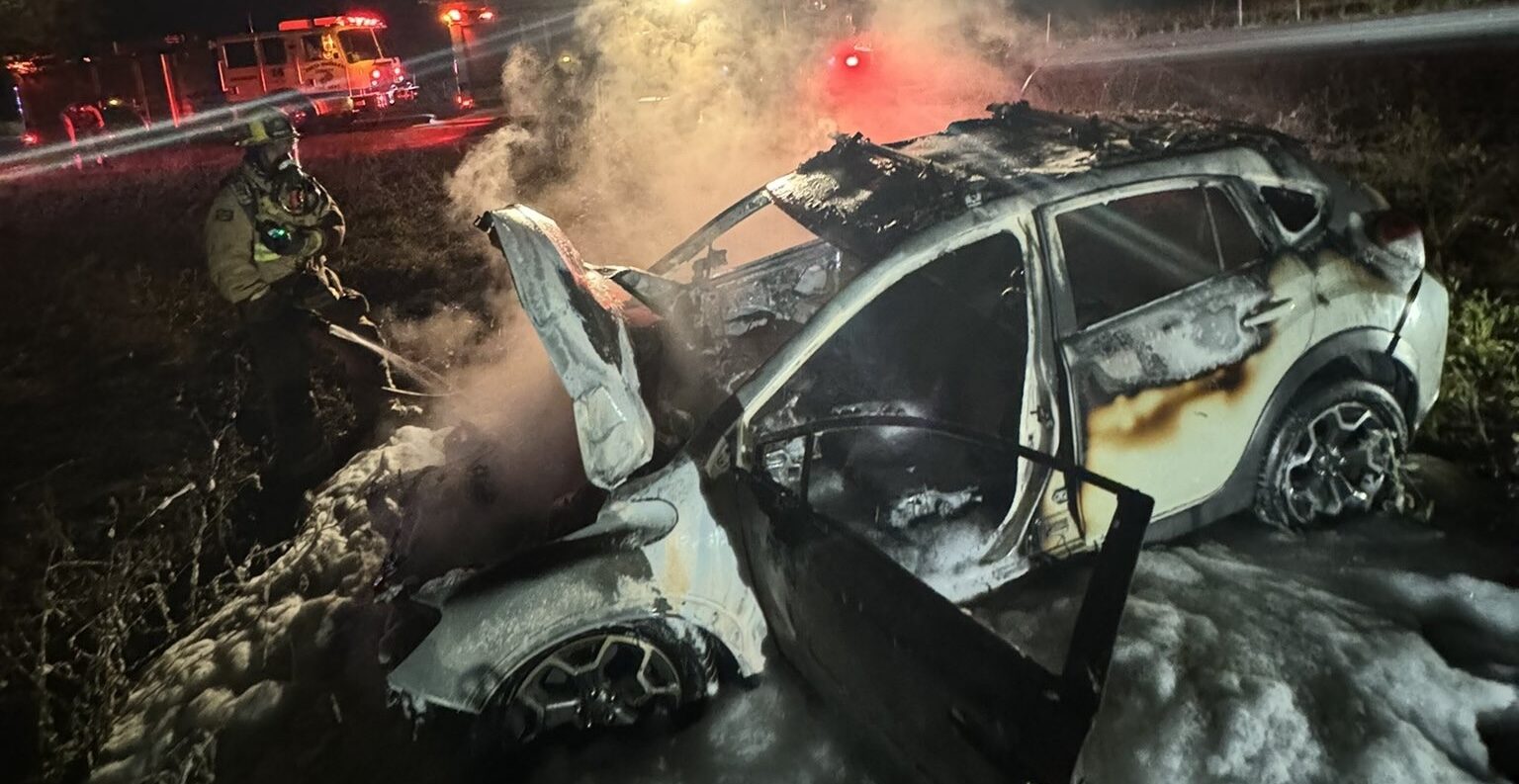 Highway 101 crash sparks car fire near Goleta