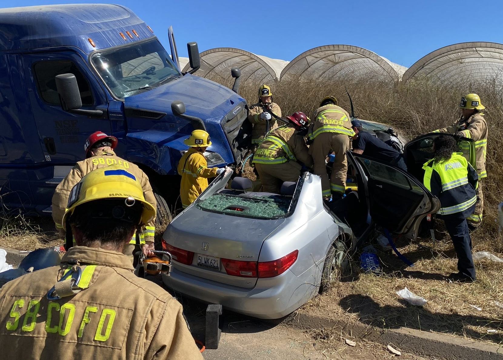 Tanker truck collides with car near Orcutt, four injured