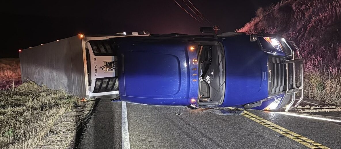 Big Rig overturns blocking Highway 166 overnight