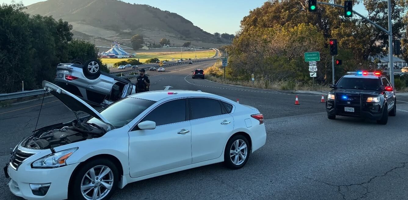Car crashes, overturns by Highway 101 in San Luis Obispo