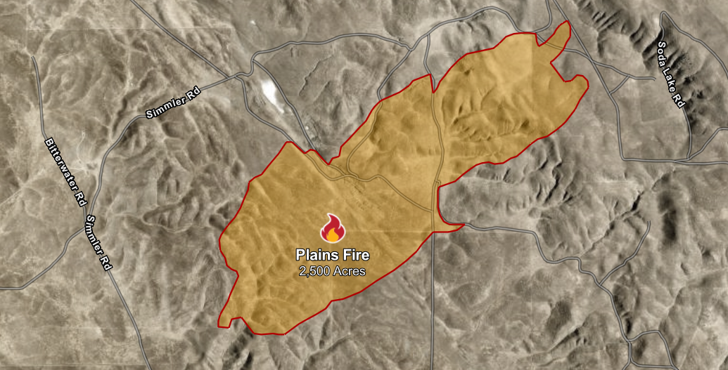 Plains Fire in Eastern San Luis Obispo County burns 2,500 acres