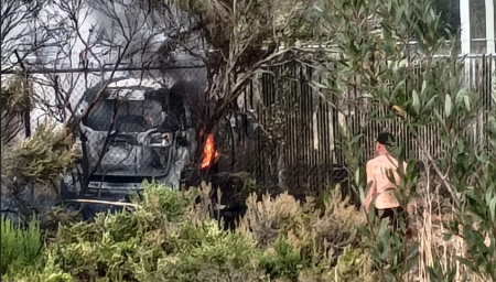 Vehicles burning at San Luis Obispo water treatment plant